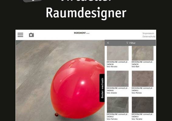 Blätterbare Musterkollektionen powered by Ruhe & Co: Virtueller Raumdesinger für Designbeläge, elastische Bodenbeläge, Parkett, Laminat, Kork